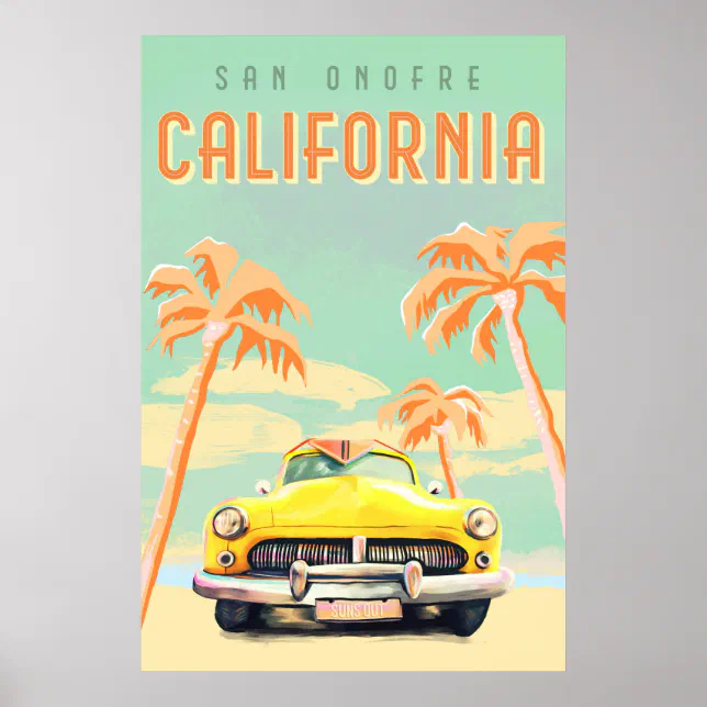 San Onofre, California Cool Retro Surf Travel Poster | Zazzle