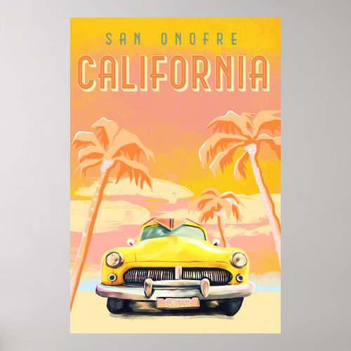 San Onofre California Sunset Cool Vintage Surf Poster