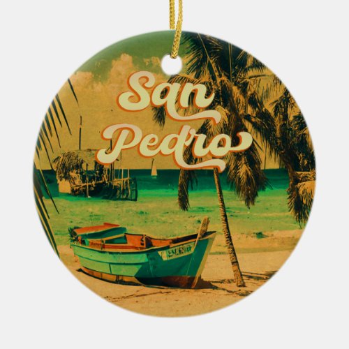 San Pedro Belize Vintage Palm Trees Souvenirs Ceramic Ornament