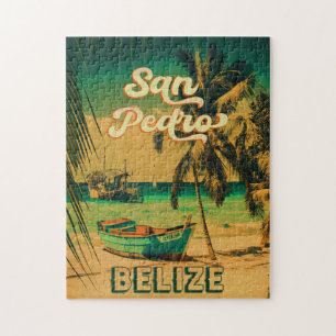 San Pedro Belize Vintage Palm Trees Souvenirs Jigsaw Puzzle
