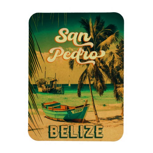 San Pedro Belize Vintage Palm Trees Souvenirs Magnet