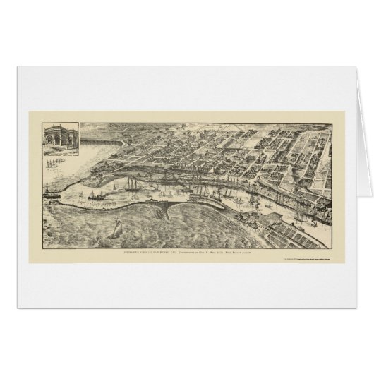 San Pedro, CA Panoramic Map - 1905 Cards (Front Horizontal)