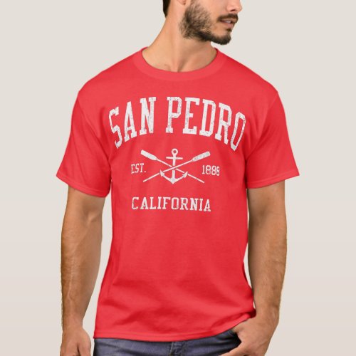 San Pedro CA Vintage Crossed Oars  Boat Anchor Spo T_Shirt