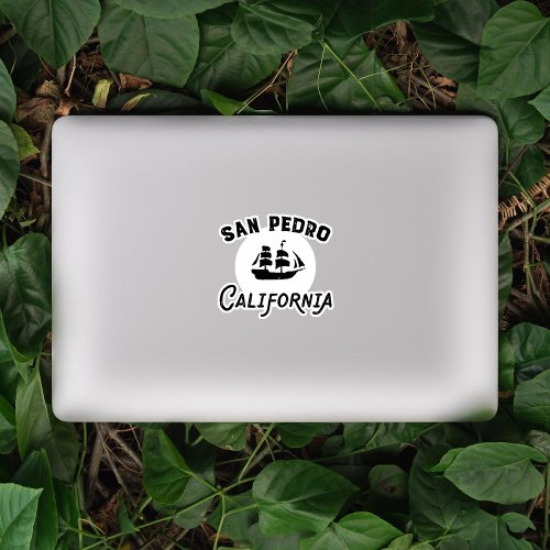 San Pedro California Tall Ship Grunge Black Sticker