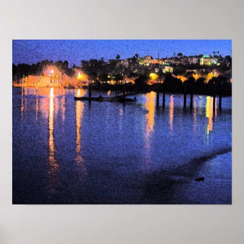 San Pedro Marina at Night Watercolor Poster