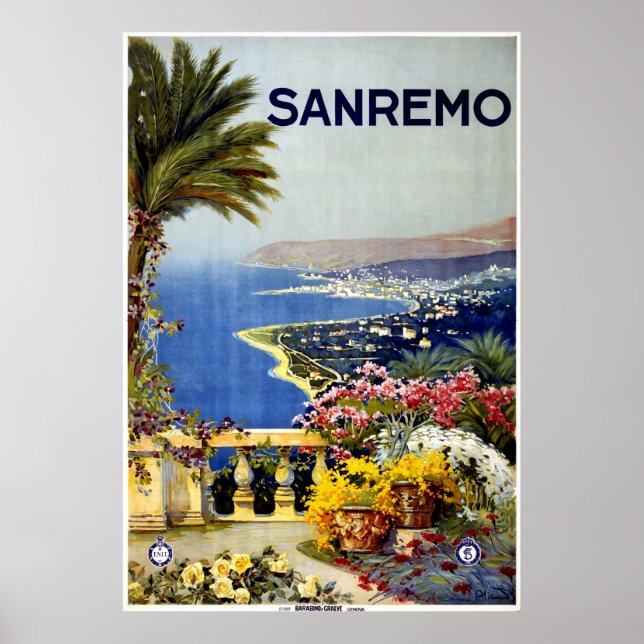 San Remo Italian Mediterranean Travel Poster 1920 (Front)
