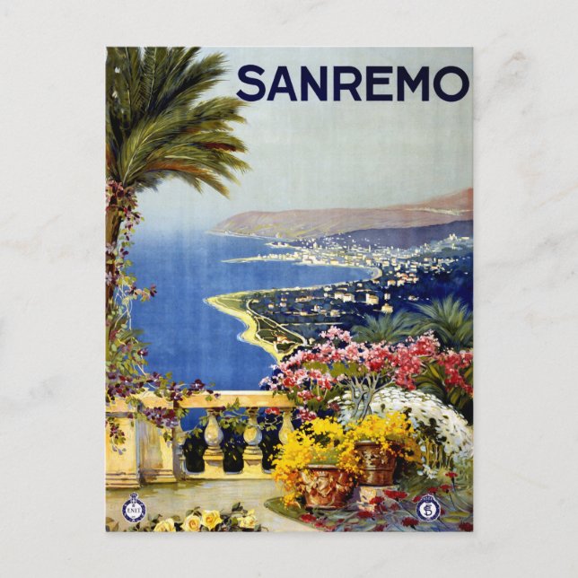 San Remo Italian Mediterranean Travel Poster 1920 Postcard (Front)
