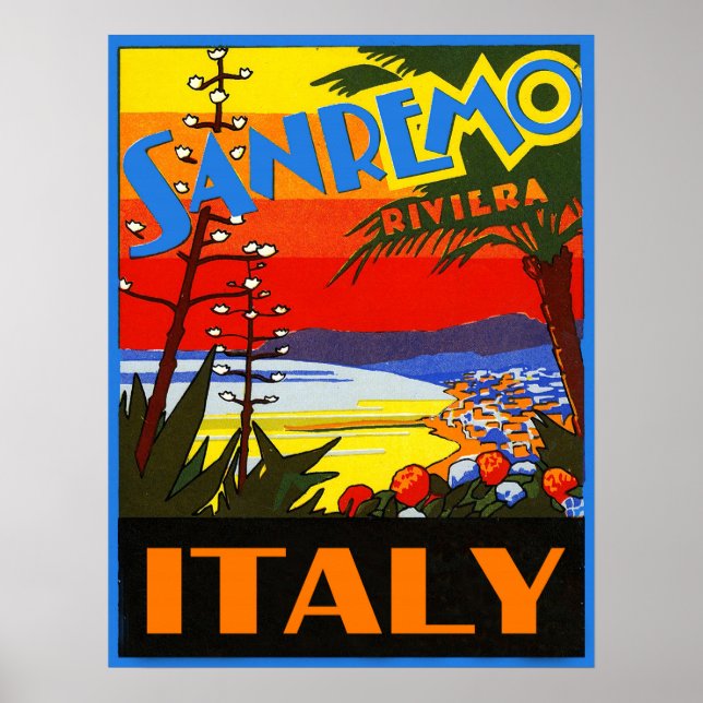 San Remo riviera, Italy, vintage travel poster (Front)