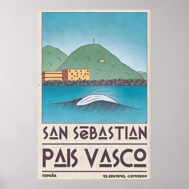 San Sebastian Art Print Curling Wave, Mid Century (Front)