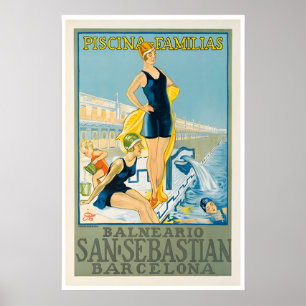 San Sebastian Art Retro Barcelona Travel Poster