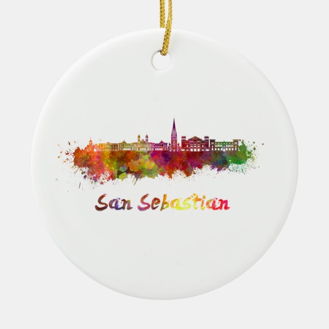 San Sebastian skyline in watercolor Ceramic Ornament (Front)