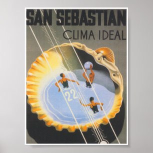 San Sebastian Spain Whimsical Vintage Travel Poster