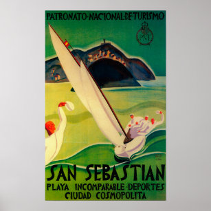 San Sebastian Spain Sailboat Speed Sailing Sport Travel Vintage Poster Repro
