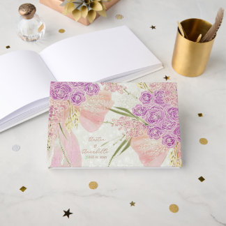 San Telmo Terracotta bow and Dusty rose bouquet Foil Guest Book