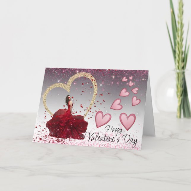 san Valentín con corazón dorado Holiday Card (Front)