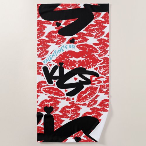 SAN VALENTIN day KISS KISSESKISS LIPS COR KESO Beach Towel