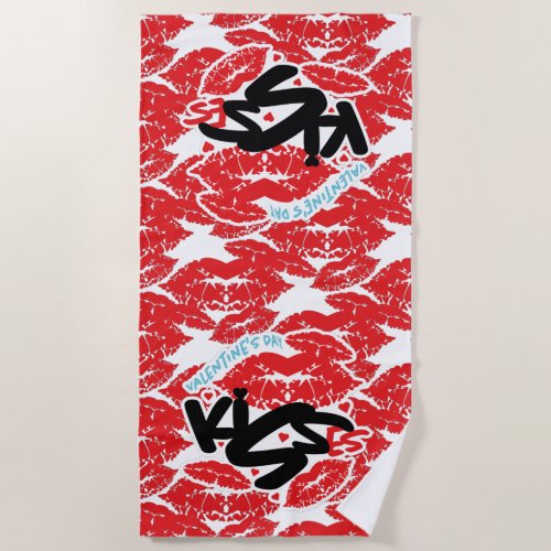 SAN VALENTIN day KISS KISSESKISS LIPS COR KESO Beach Towel