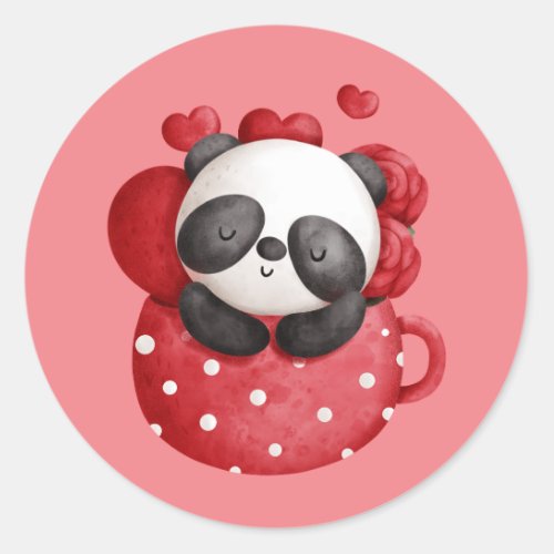 San Valentins Panda Bear in a Cup Classic Round Sticker