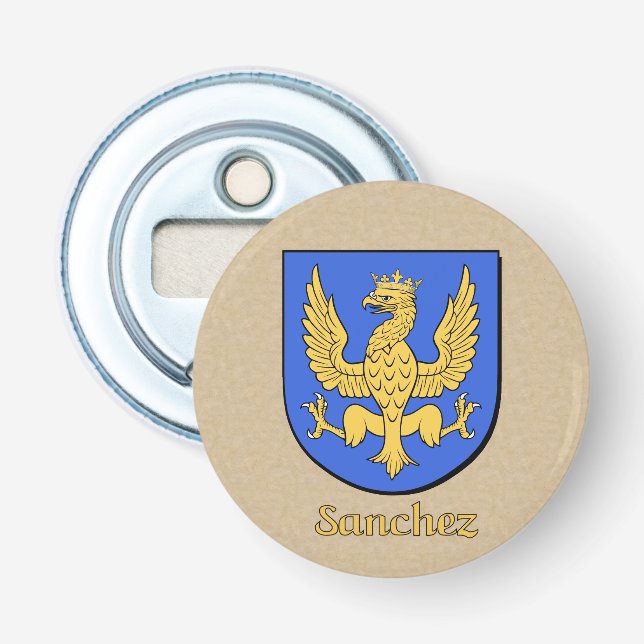 Sanchez Heraldic Arms on Parchment Style Back Bottle Opener (Front)