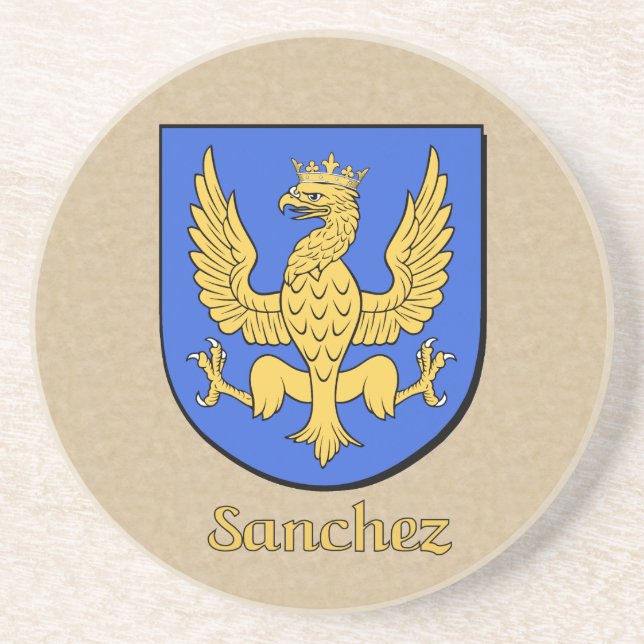 Sanchez Heraldic Shield Sandstone Coaster (Front)