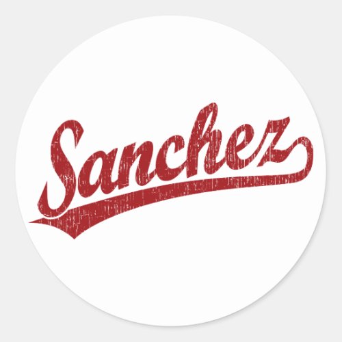 Sanchez script logo in red classic round sticker