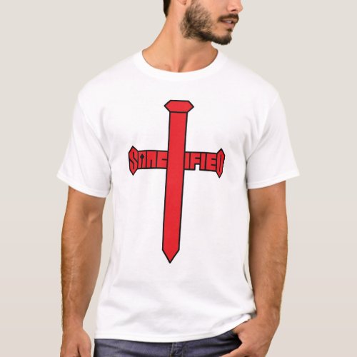 Sanctified Sword Red on White T_Shirt