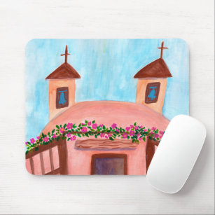 Sanctuario de Chimayo Church Colorful Watercolor Mouse Pad
