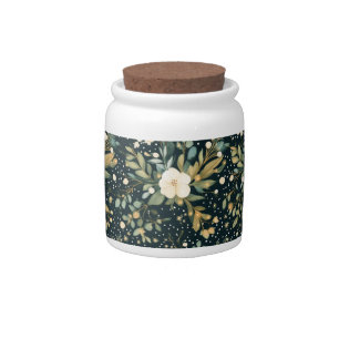 Sanctuary and Self-Love Spa Dark Green Floral Candy Jar