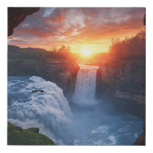 Sanctuary of Light – Tranquil Waterfall Sunset Pr