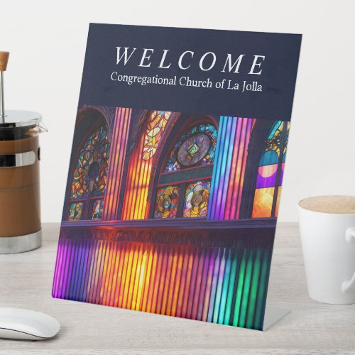 Sanctuary  Rainbow Church Art Custom Pedestal Sign