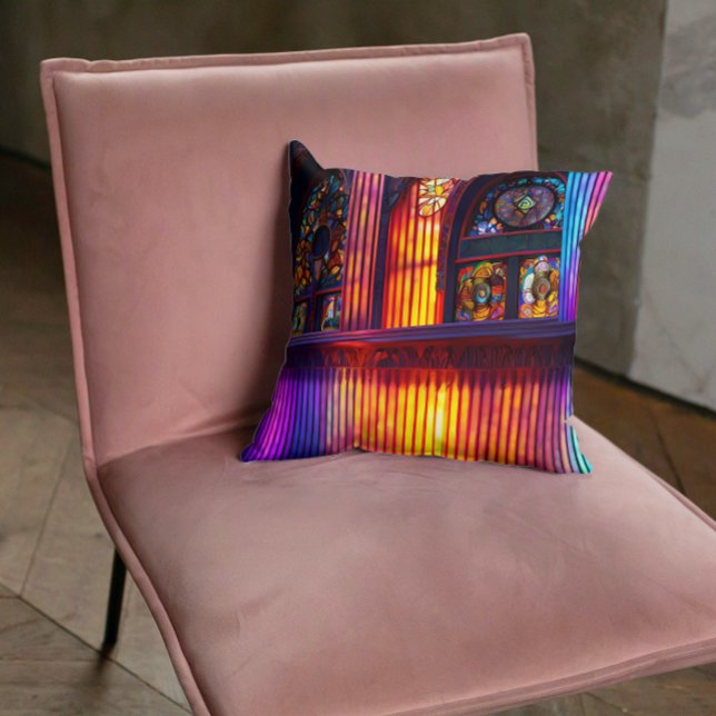 Sanctuary | Rainbow Church Interior Throw Pillow (Creator Uploaded)