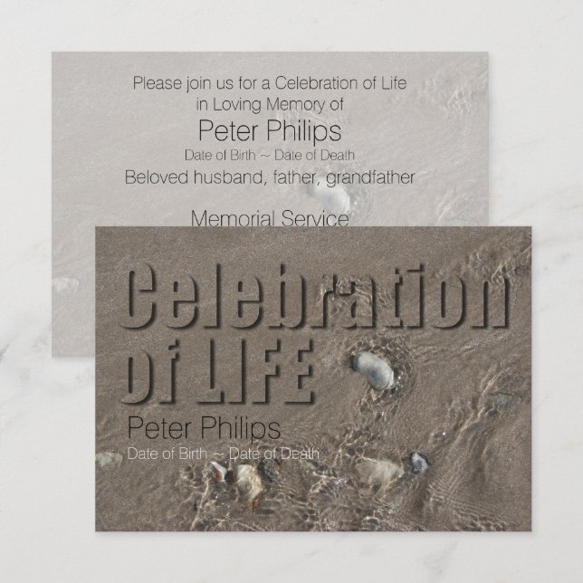 Sand 1 Celebration of Life Memorial Service Invitation (Front/Back)