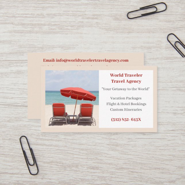 Sand Agent Travel Agency Red Beach Chairs  Business Card (Front/Back In Situ)