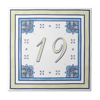 Sand and Blue Big House Number Tile