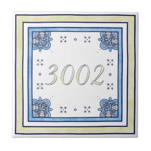 Sand and Blue Small House Number Ceramic Tile