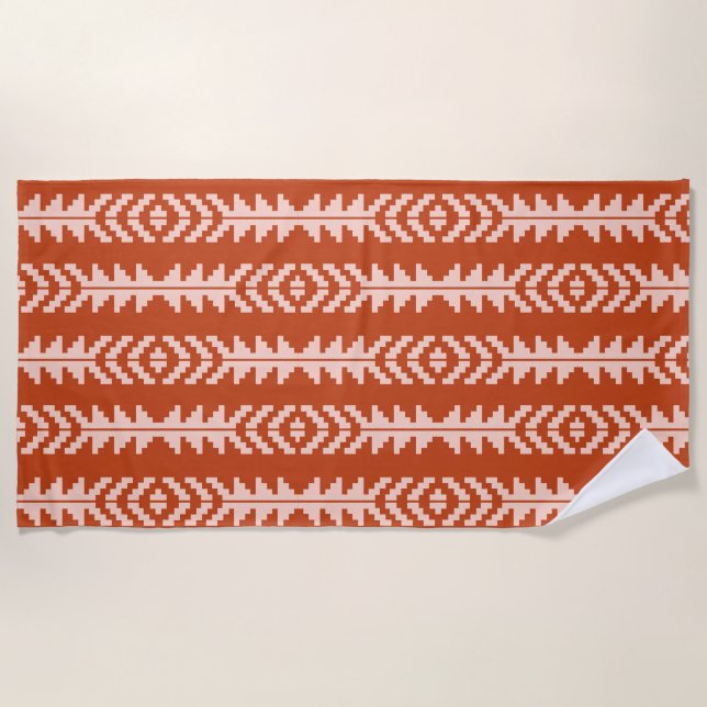 Sand and Clay Geometric Boho Design Beach Towel (Front)
