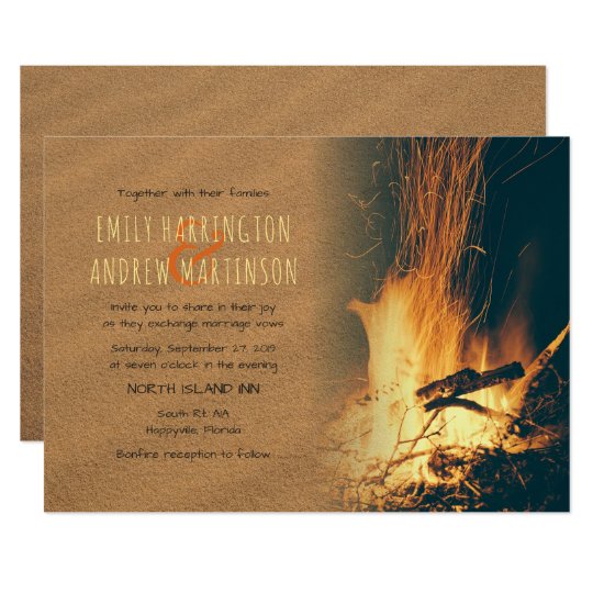 Sand And Fire Bonfire Beach Wedding Invitations Zazzle Sand And Fire Bonfire Beach Wedding Invitations