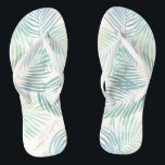 Sand and Palms Beach Wedding Bridal Party Flip Flops<br><div class="desc">Watercolor palm branches and a sandy wash with beach blue accents. A modern,  elegant yet breezy design.
Great gear for your bridal party. They can kick their shoes off and dance the night away. Stuff them into the pretty tote bag in the collection. They'll use them over and over.</div>