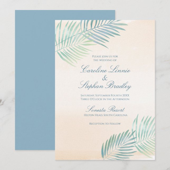 Sand and Palms Beach Wedding Invitation (Front/Back)