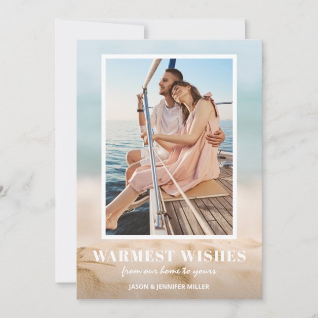 Sand and Sea Beach Photo Christmas Holiday Card (Front)