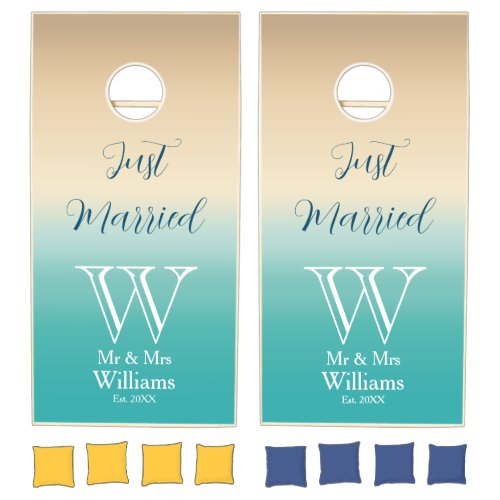 Sand and Sea Inspired Design Blue and Beige Ombre  Cornhole Set