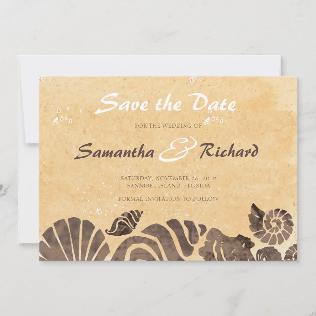 Sand and Seashells/Beach Wedding Save the Date (Front)