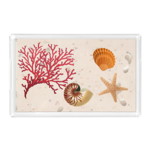 Sand and seashells rectangle Acrylic Tray