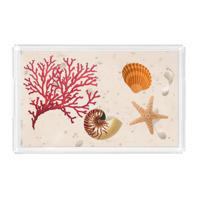 Sand and seashells rectangle Acrylic Tray (Front)