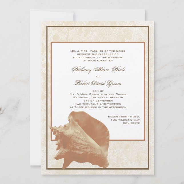 Sand and Shell Ocean Shore Wedding Invitation (Front)