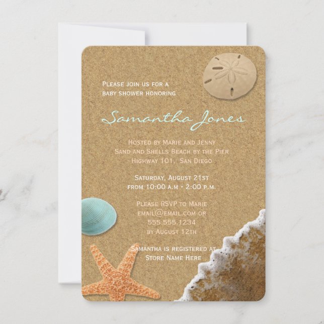 Sand and Shells Beach Baby Shower Invite (Front)