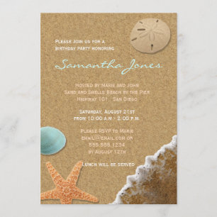 Sand and Shells Beach Birthday Party Invite