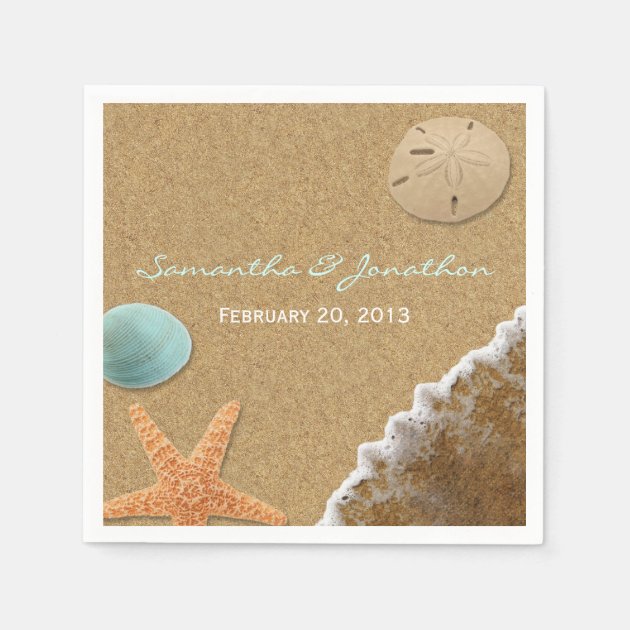 Sand And Shells Beach Theme Wedding Paper Napkin