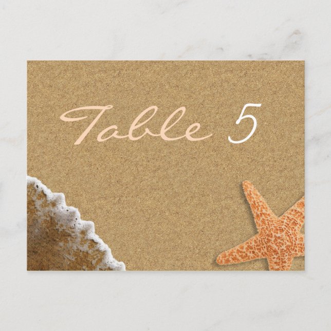 Sand and Shells Beach Theme Wedding Table Number (Front)