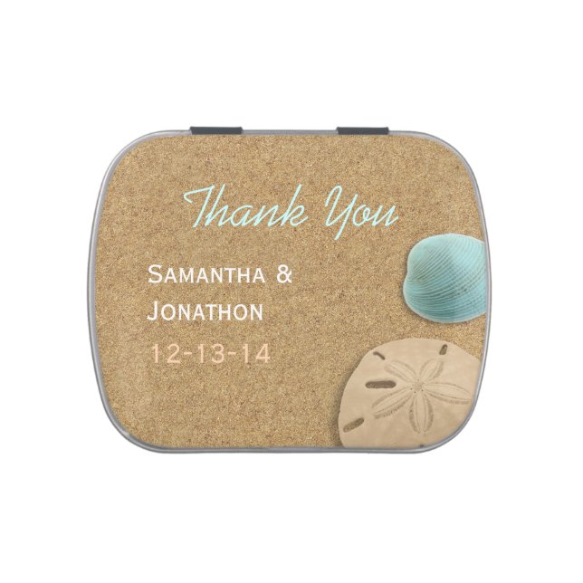 Sand and Shells Beach Theme Wedding Thank You Candy Tin (Top)